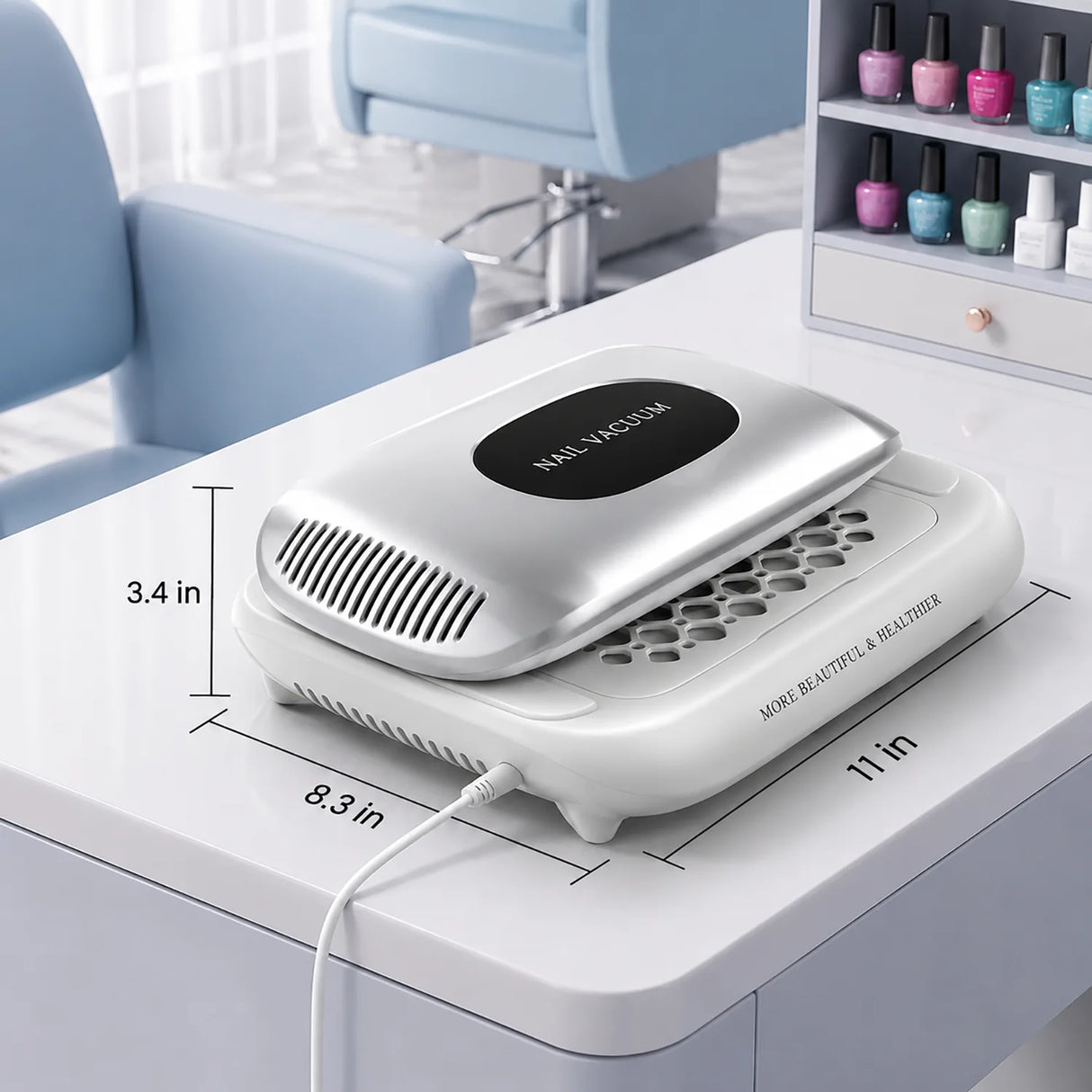 FUMECLEAR Foldable Nail Dust Collector dimensions 11 x 8.3 x 3.4 inches compact size for nail salon desk