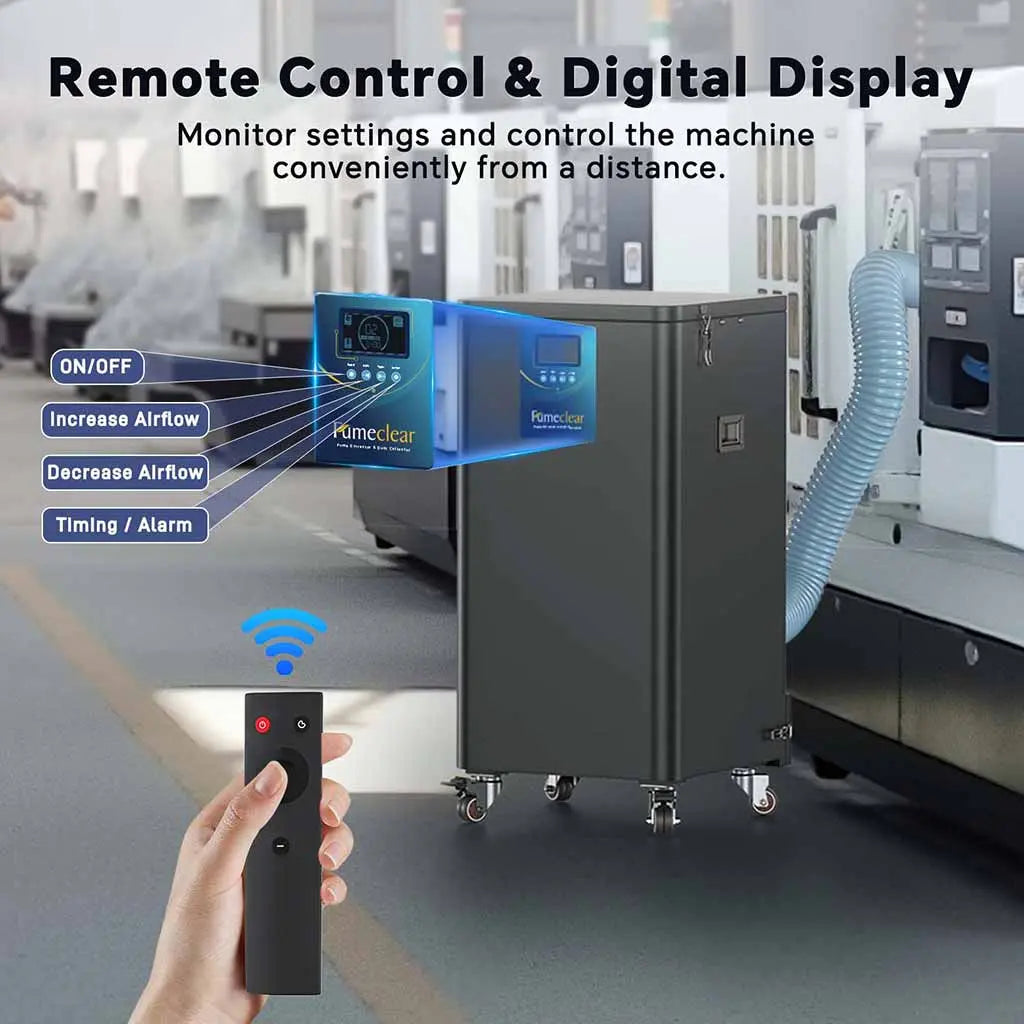 Fumeclear FC-700 dust collector with wireless remote control and digital display for easy airflow and timing control