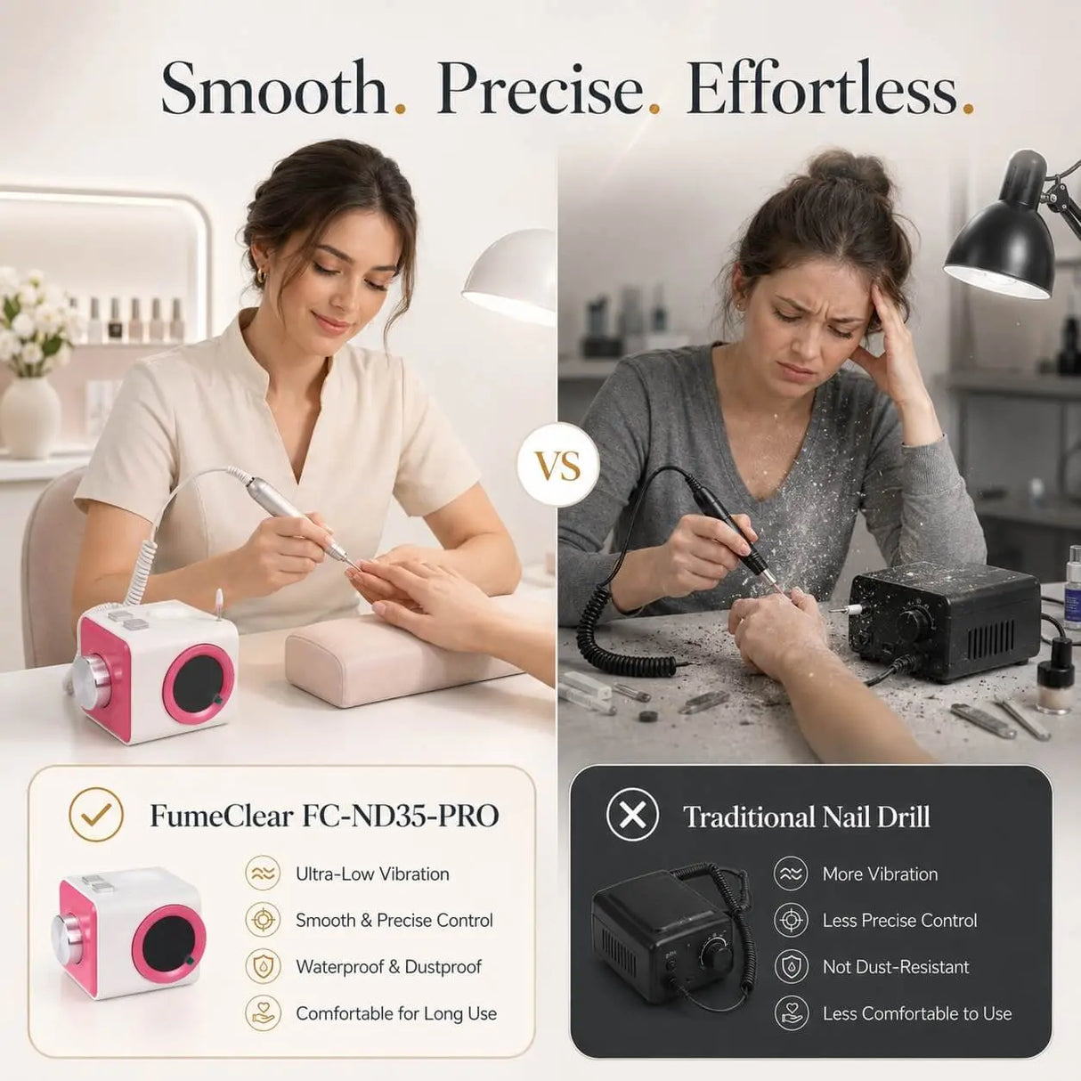 FumeClear FC-ND35-PRO Professional Nail Drill – 35,000 RPM Electric Nail File with Ultra-Low Vibration & Waterproof Design