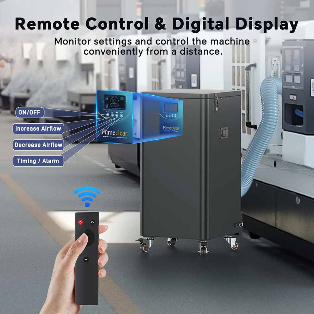 Fumeclear FC-700 dust collector with wireless remote control and digital display for easy airflow and timing control