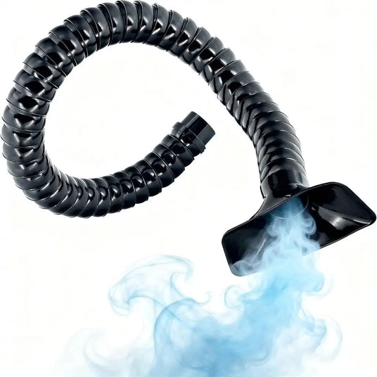 Bamboo hose capturing smoke directly at source, efficient fume extraction for cleaner workspace - Fumeclear