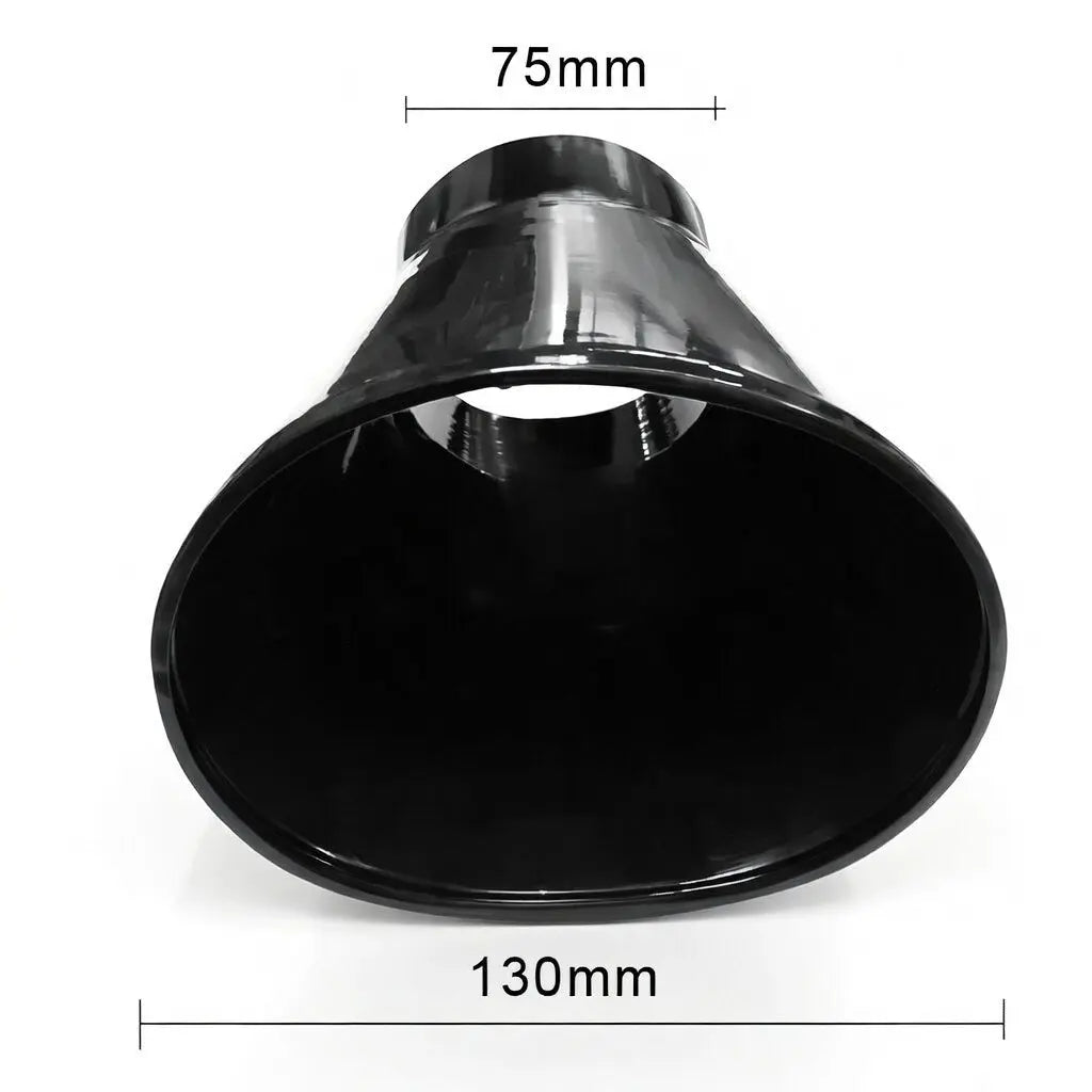 Fumeclear fume extractor hood dimensions: upper section 75 mm, lower section 130 mm.