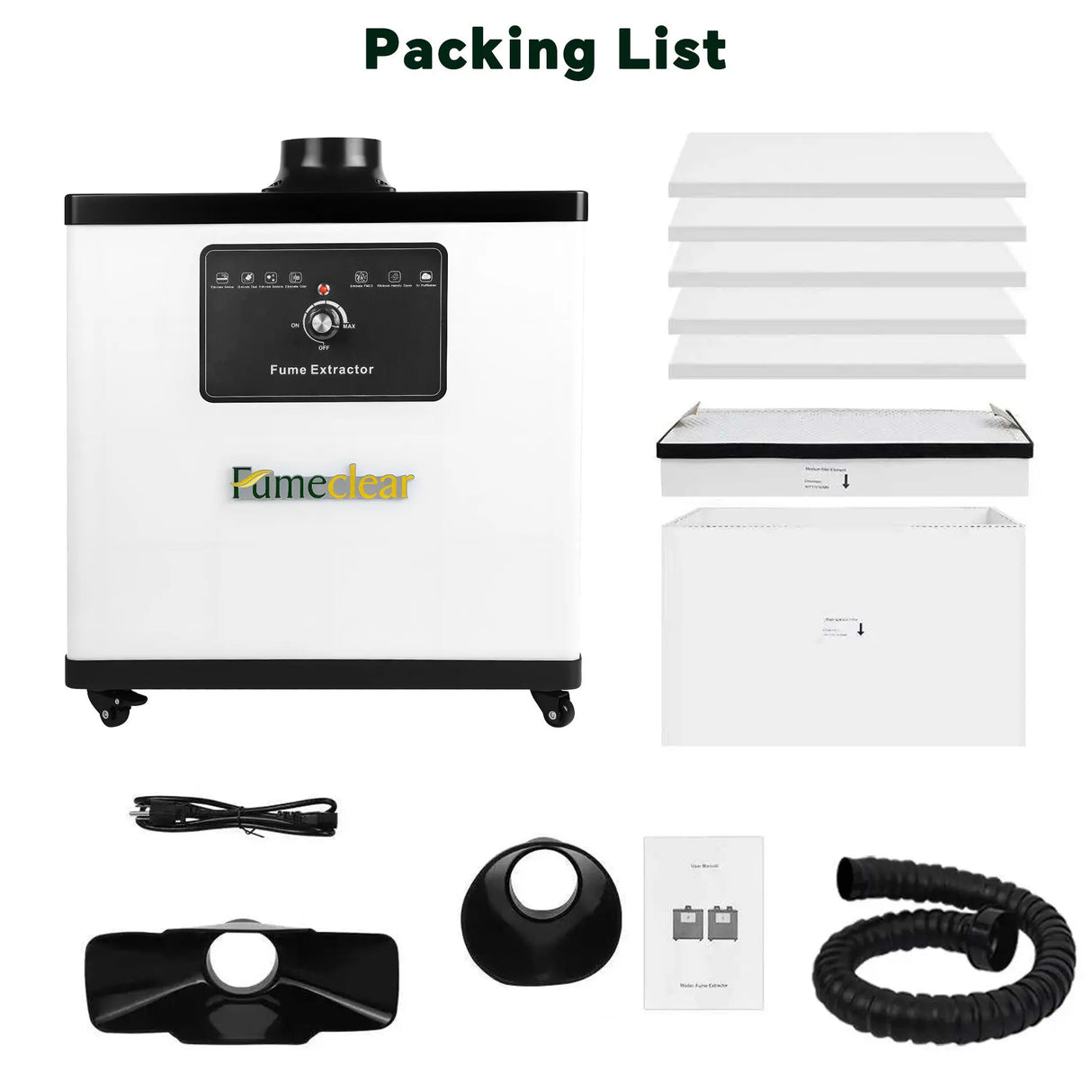 fumeclear fc-1001a fume extractor for laser engraver & soldering package list