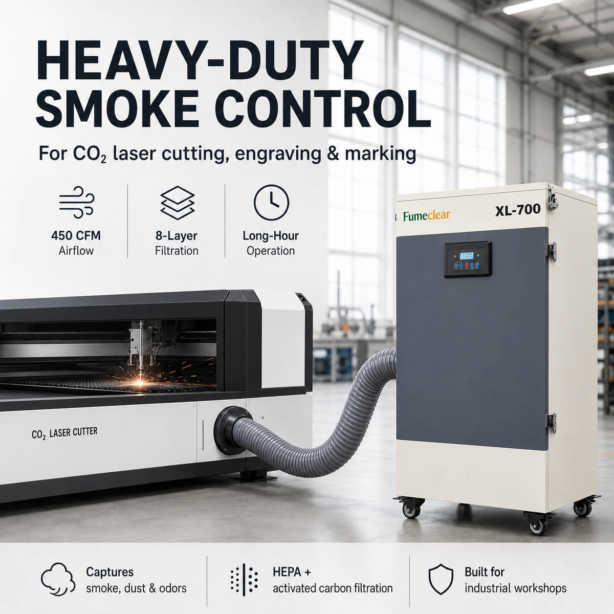 Industrial Laser Fume Extractor XL-700 for Heavy Smoke & VOCs fumeclear fumeclear