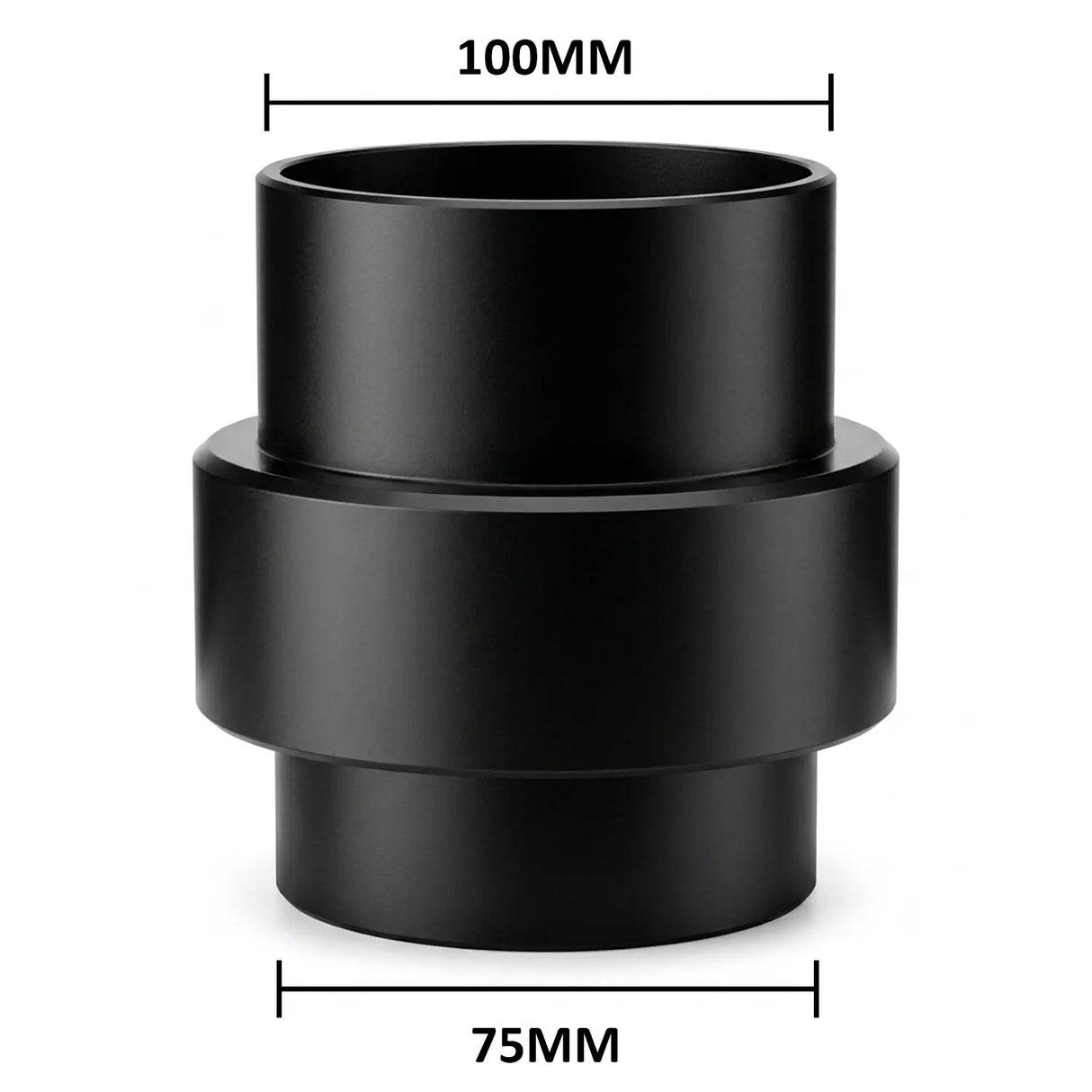 FUMECLEAR 75mm to 100mm Duct Reducer with size dimensions - 100mm to 75mm fume extractor duct reducer adapter