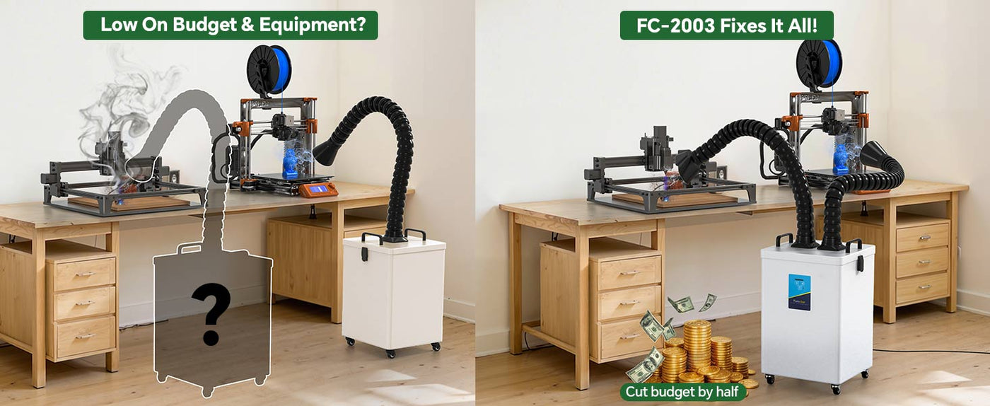 Fumeclear FC-2003 high-precision flow monitoring system with 0.07-second clog alert to protect motor and extend filter life