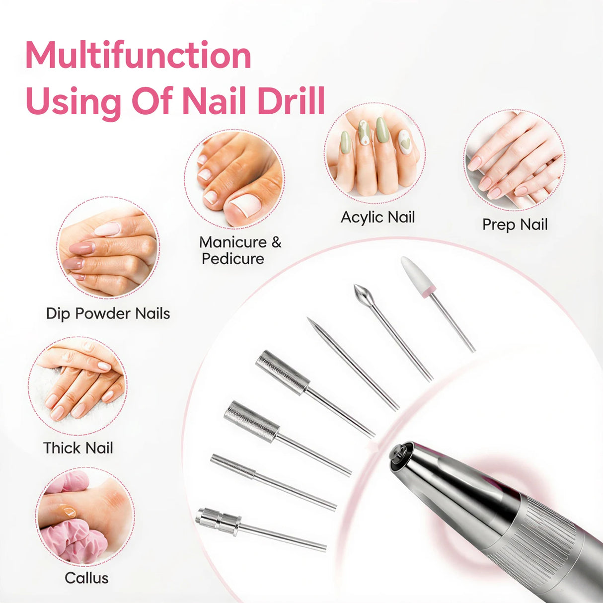 FUMECLEAR Nail Drill Multifunction Uses - Acrylic Nails, Dip Powder, Manicure Pedicure, Thick Nails and Callus Removal