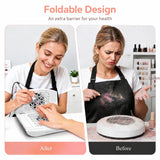 FUMECLEAR Foldable Nail Dust Collector foldable design - After clean manicure vs Before dusty messy experience