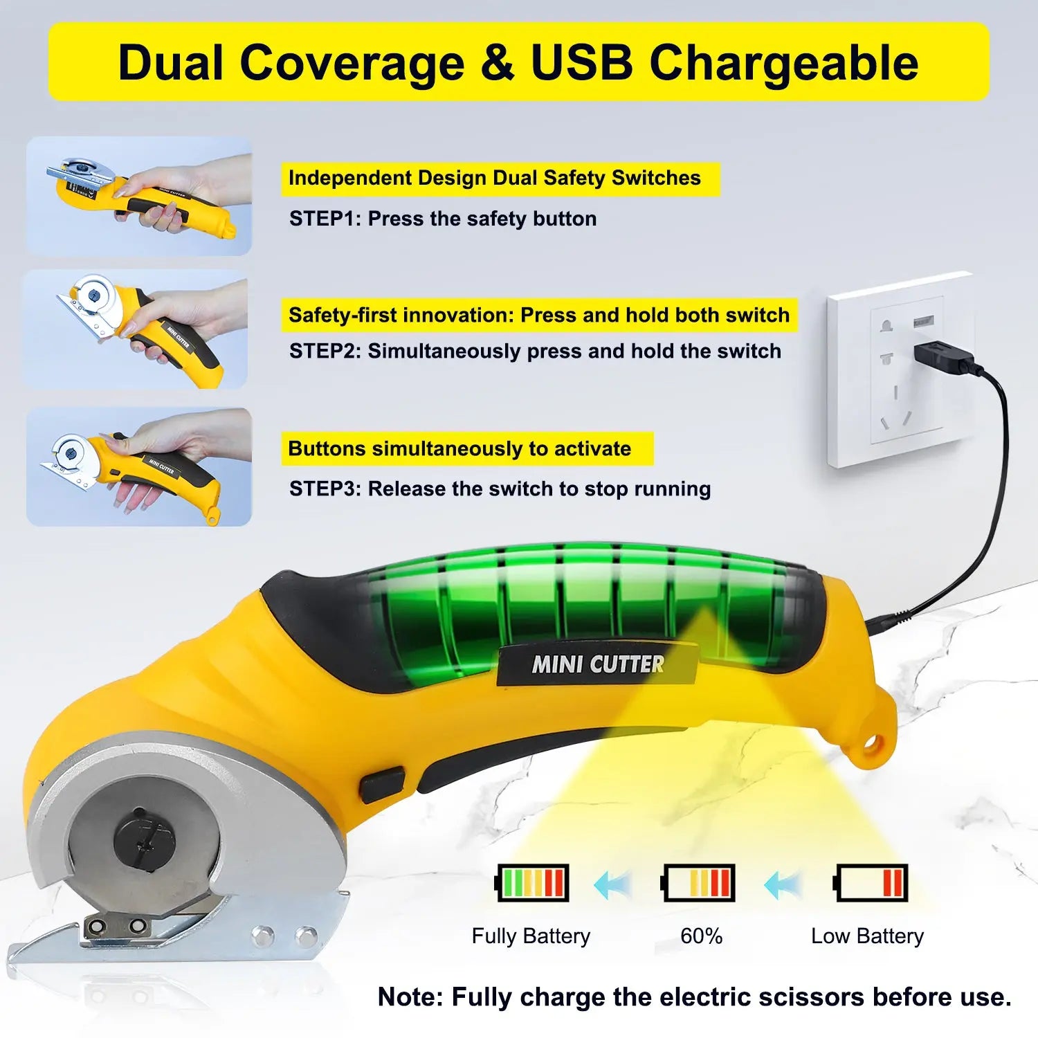 Cordless Electric Rotary Cutter – Mini Fabric & Cardboard Cutting Tool with USB Recharge, Safety Lock, Easy Grip Handle Fumeclear fumeclear