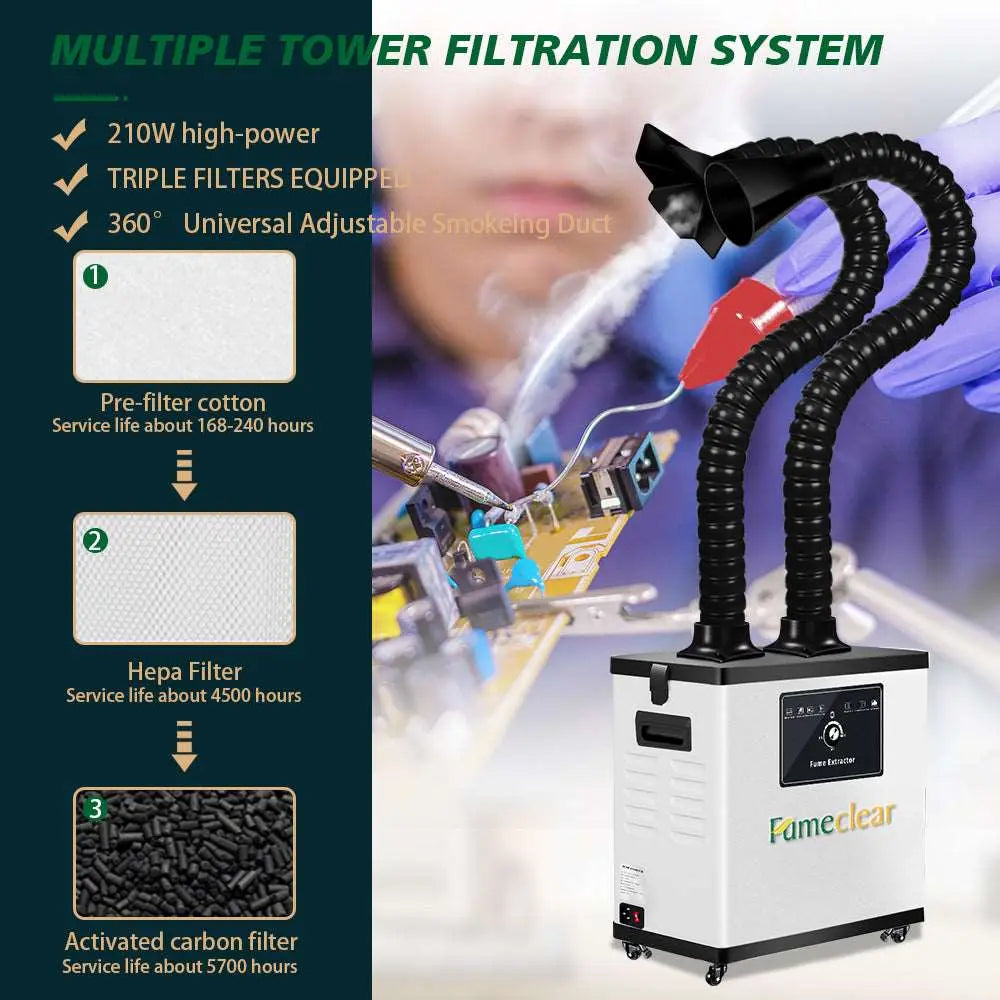 Fumeclear FC-1002A Portable Fume Extractor with Dual-Port