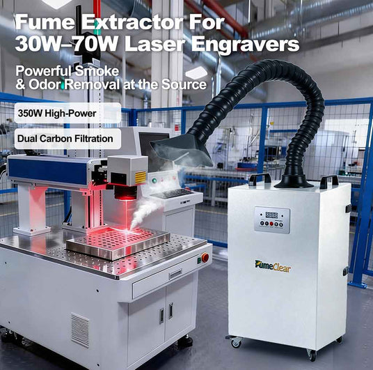 fumeclear c-350 laser fume extractor removes smoke and odor at the source with its 350w high power, suitable for 30-70w laser engravers