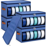 Four blue 3D printer filament storage bags stacked together, featuring clear front windows for spool visibility and reinforced side handles.

