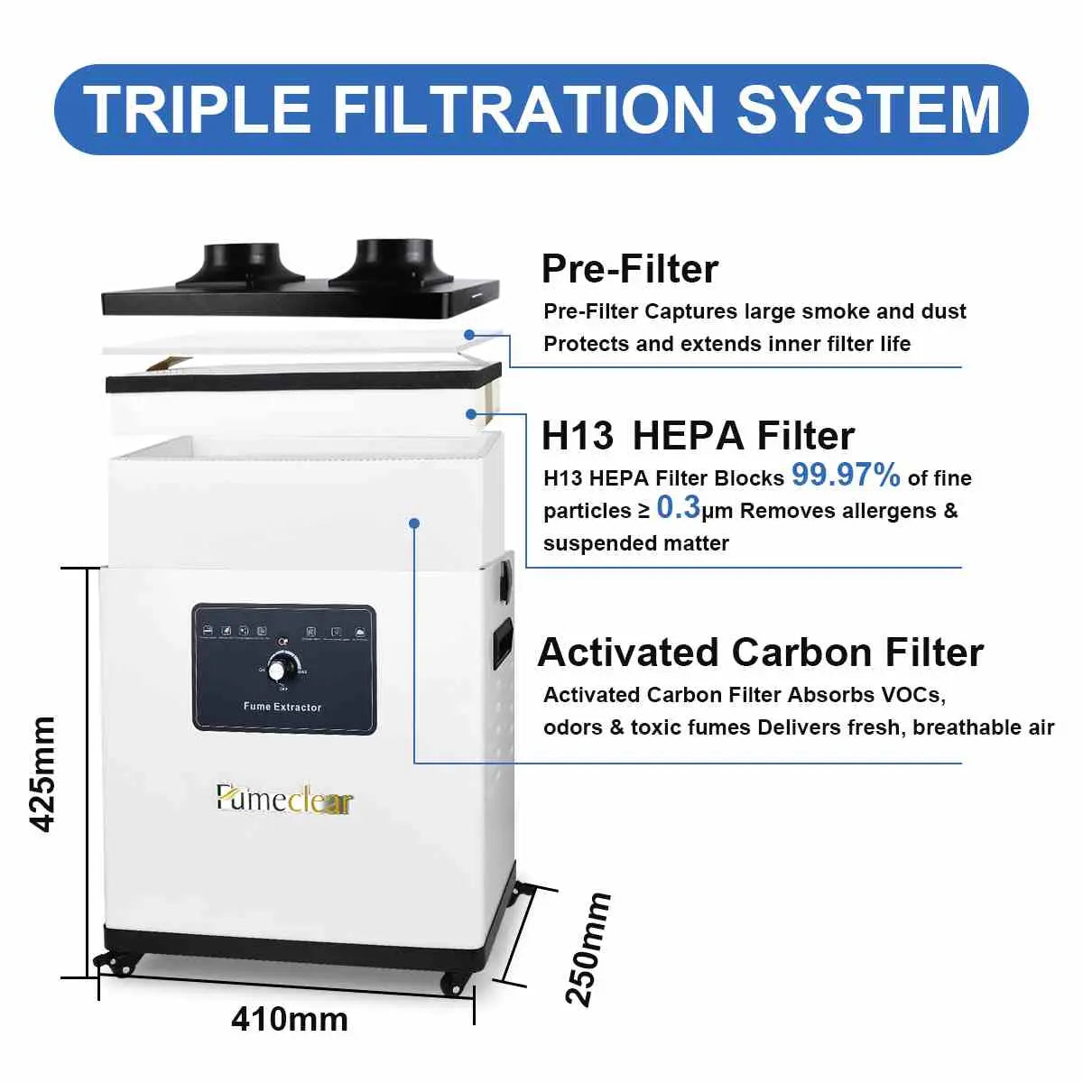 FumeClear FC-1002A Laser Fume Extractor – Eliminate Smoke, Odors & Fine Dust for Laser Work Fumeclear fumeclear