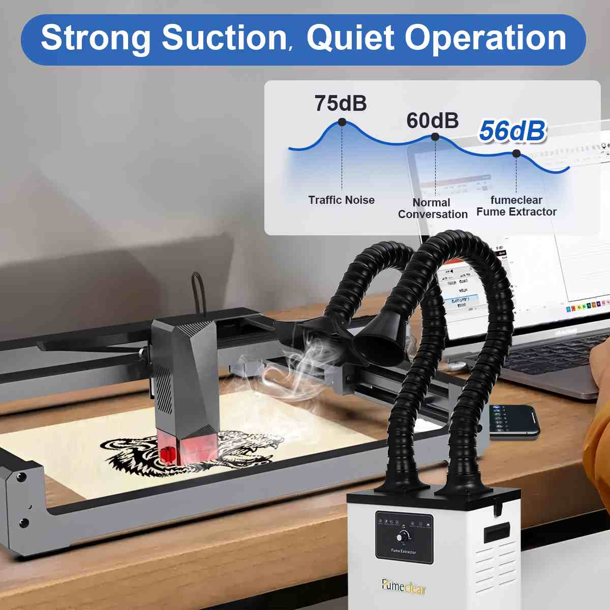 FumeClear FC-1002A Laser Fume Extractor – Eliminate Smoke, Odors & Fine Dust for Laser Work Fumeclear fumeclear