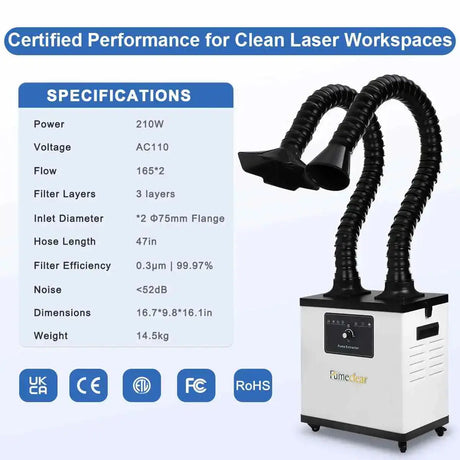 Fumeclear FC-1002A white fume extractor technical specifications