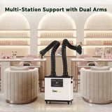 Fumeclear FC-1002A dual arm fume extractor supporting multiple nail stations in modern nail salon