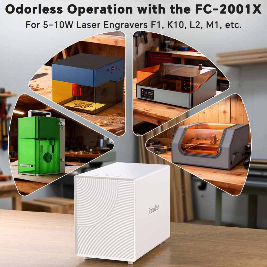Fumeclear FC-2001X odorless laser fume extractor for 5-10W laser engravers including xTool F1, K10, L2, M1 and more