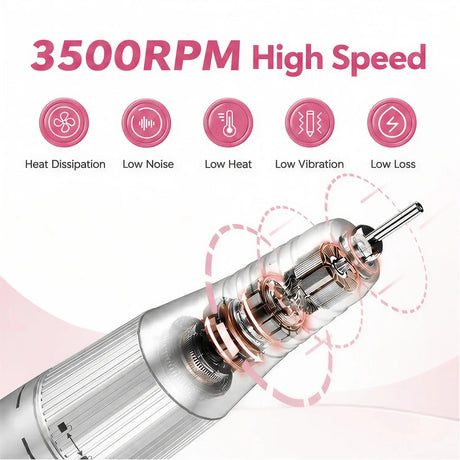 FUMECLEAR Nail Drill 3500RPM High Speed Motor - Low Heat, Low Vibration, Low Noise Professional Electric Nail Drill