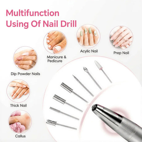 FUMECLEAR Nail Drill Multifunction Uses - Acrylic Nails, Dip Powder, Manicure Pedicure, Thick Nails and Callus Removal