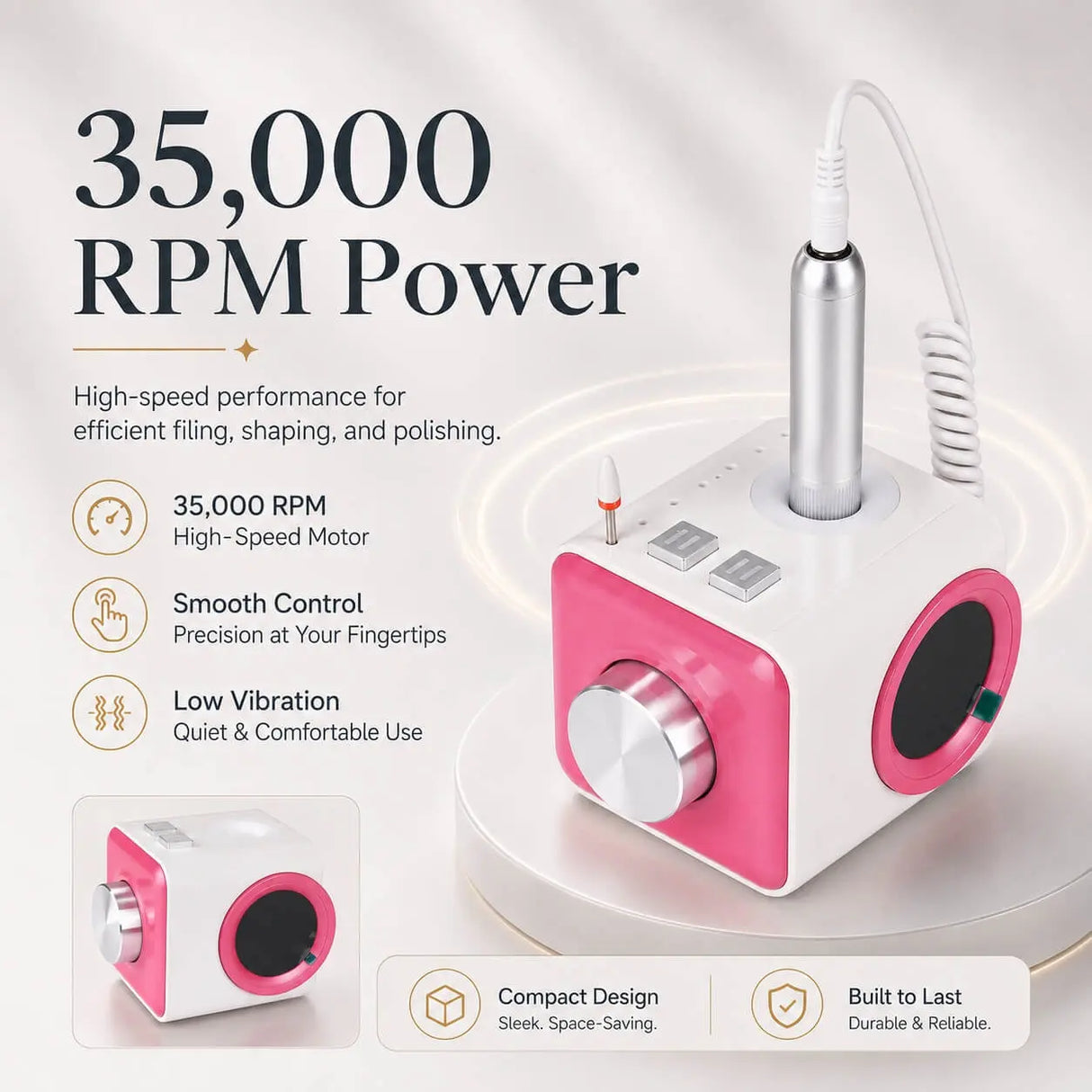 FumeClear FC-ND35-PRO Professional Nail Drill – 35,000 RPM Electric Nail File with Ultra-Low Vibration & Waterproof Design