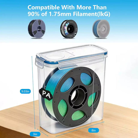 fumeclear filament dryer box dimensions, compatible with 90% of 1.75mm filament spools - PLA, PETG, TPU, PA, Nylon