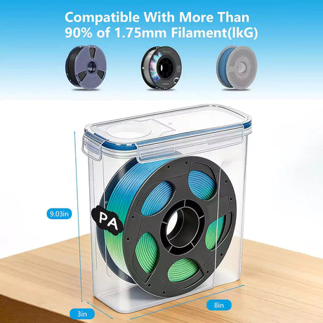 fumeclear filament dryer box dimensions, compatible with 90% of 1.75mm filament spools - PLA, PETG, TPU, PA, Nylon