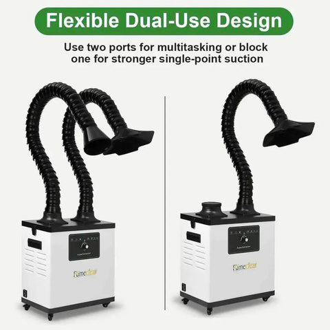 Flexible Dual-Use Design for Single or Dual Point Fume Extraction