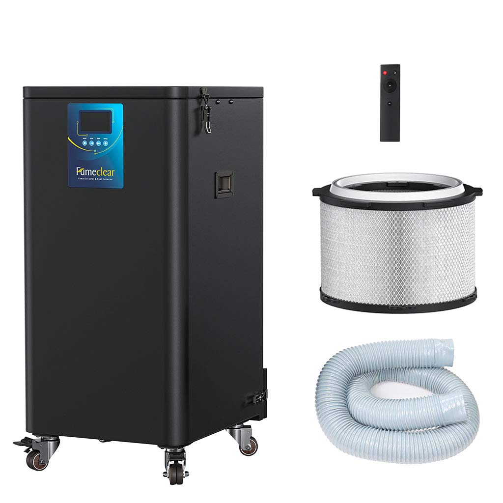 Fumeclear FC-700 professional dust collector with HEPA filter, remote control, retractable hose and round hood for workshop dust extraction