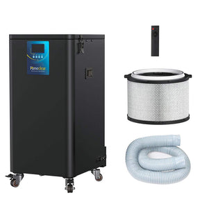 Fumeclear FC-700 professional dust collector with HEPA filter, remote control, retractable hose and round hood for workshop dust extraction