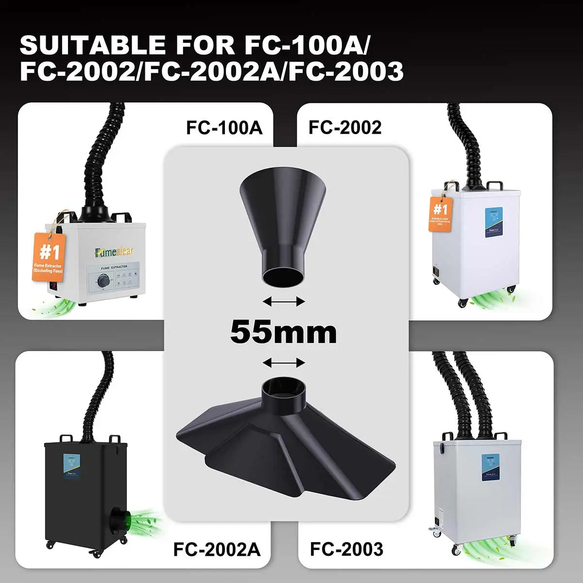 55mm Fumeclear silicone hood compatible with FC-100A, FC-2002, FC-2002A, and FC-2003 fume extractors