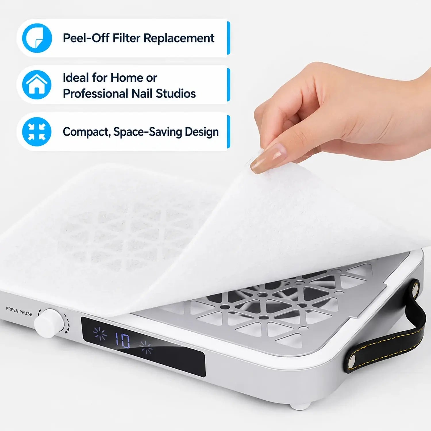 FUMECLEAR FC-G6 Nail Dust Collector with Easy Peel-Off Filter Replacement - Ideal for Home and Professional Nail Studios, Compact Design
