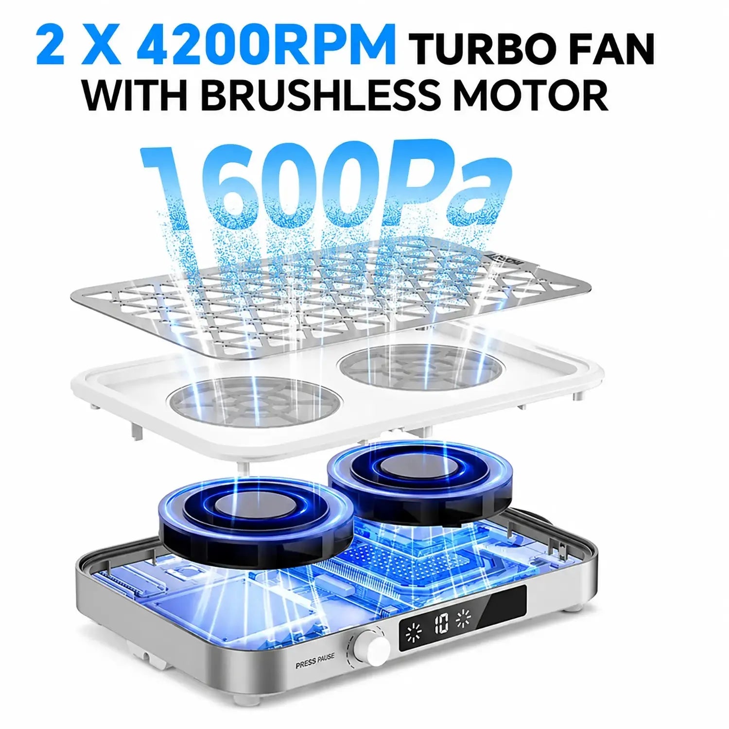 FUMECLEAR FC-G6 Nail Dust Collector 1600Pa with 2x 4200RPM Brushless Turbo Fan, Professional Manicure Dust Vacuum Extractor with Double Filter System