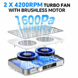 FUMECLEAR FC-G6 Nail Dust Collector 1600Pa with 2x 4200RPM Brushless Turbo Fan, Professional Manicure Dust Vacuum Extractor with Double Filter System
