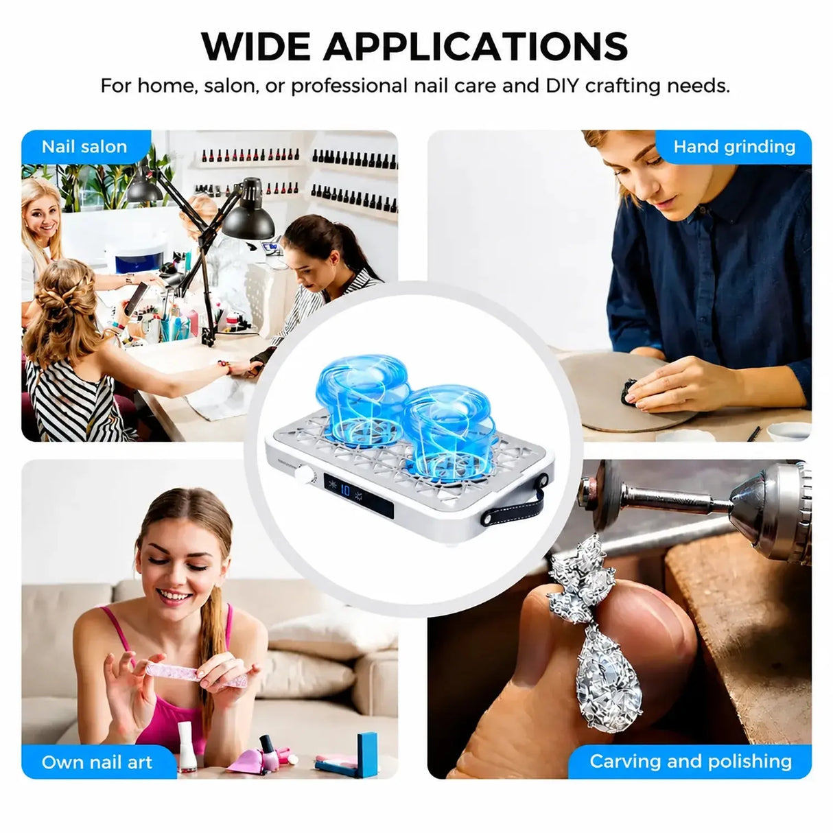 FUMECLEAR FC-G6 Nail Dust Collector - Wide Applications for Nail Salon, Home Nail Art, Hand Grinding and Jewelry Carving, Professional Manicure Dust Vacuum