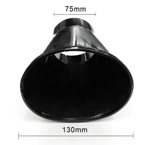 Fumeclear fume extractor hood dimensions: upper section 75 mm, lower section 130 mm.
