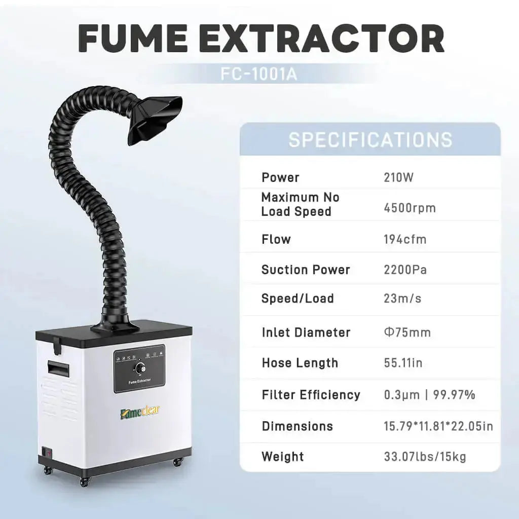 Fumeclear FC-1001A white fume extractor technical specifications