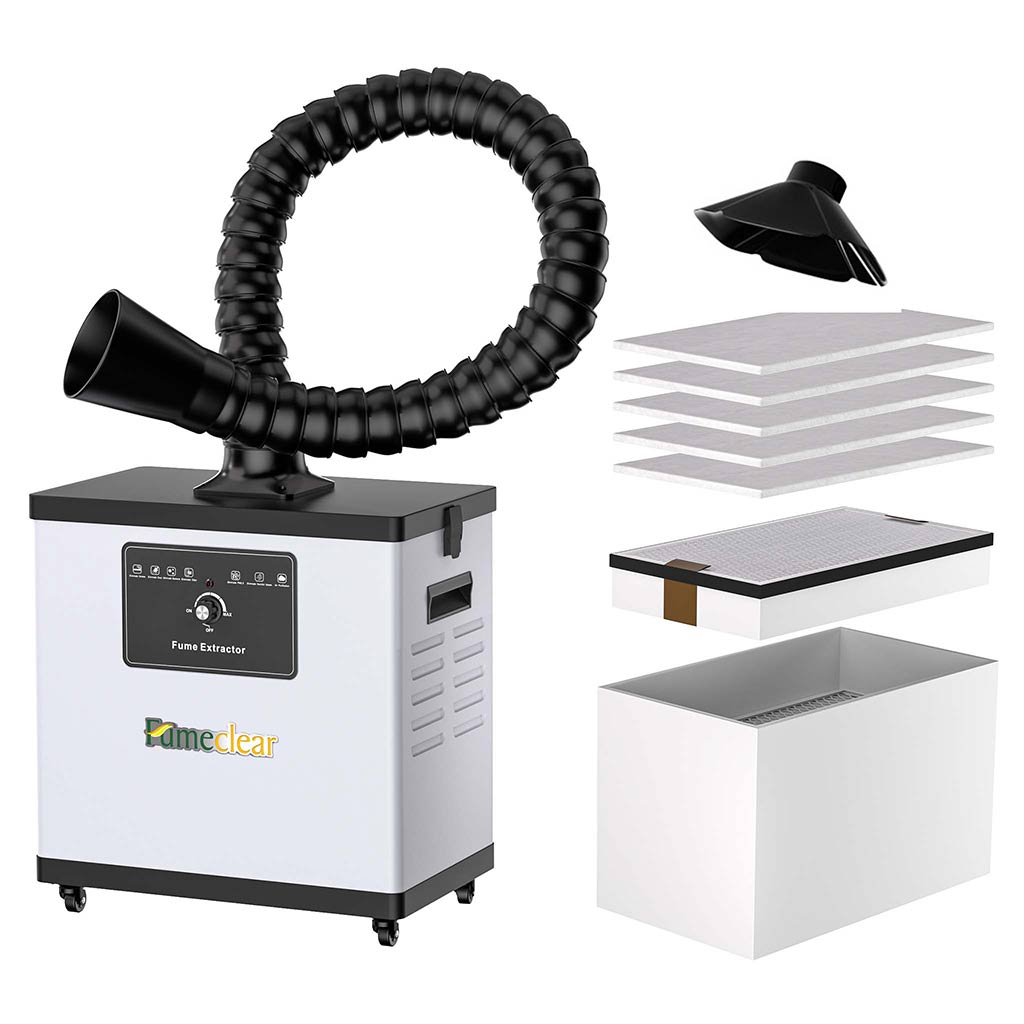 Fumeclear FC-1001A fume extractor for under 30W laser engraver and soldering with flexible hose, nozzle and filters