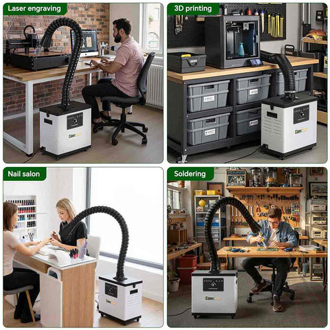 Fumeclear FC-1001A fume extractor for under 30W laser engraver and soldering used in 3D printing, nail salon and soldering