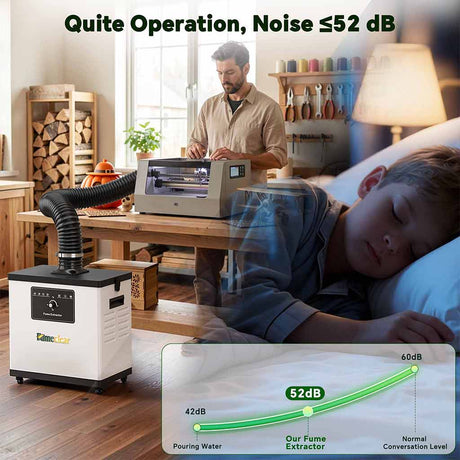 Fumeclear FC-1001A quiet fume extractor for under 30W laser engraver and soldering with noise level ≤52dB