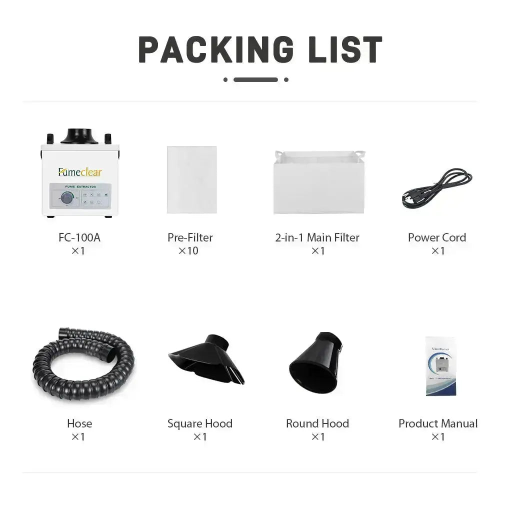 Fumeclear FC-100A packing list