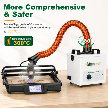 FumeClear FC-100A high-temperature resistant fume extractor hose made of premium ABS material, withstands up to 300°C with 360° flexible positioning