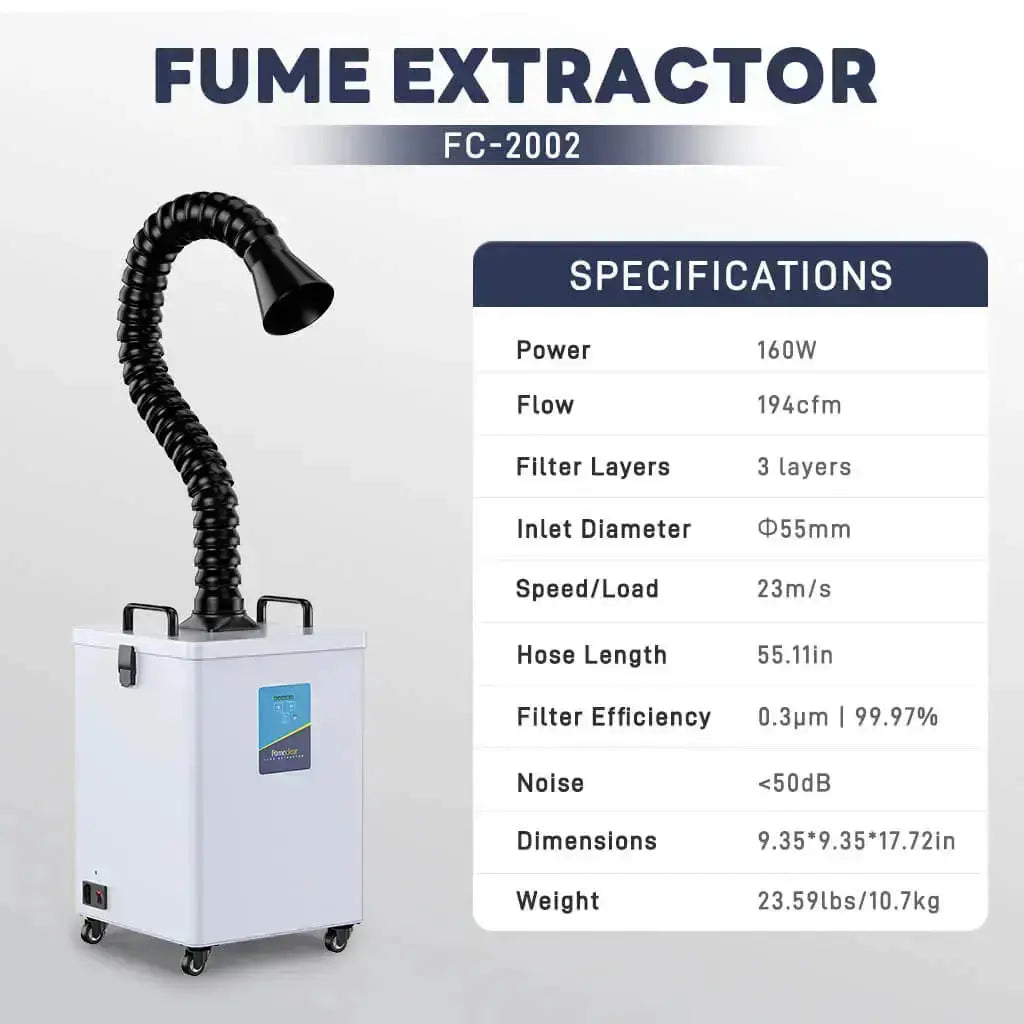 Fumeclear FC-2002 light grey fume extractor technical specifications