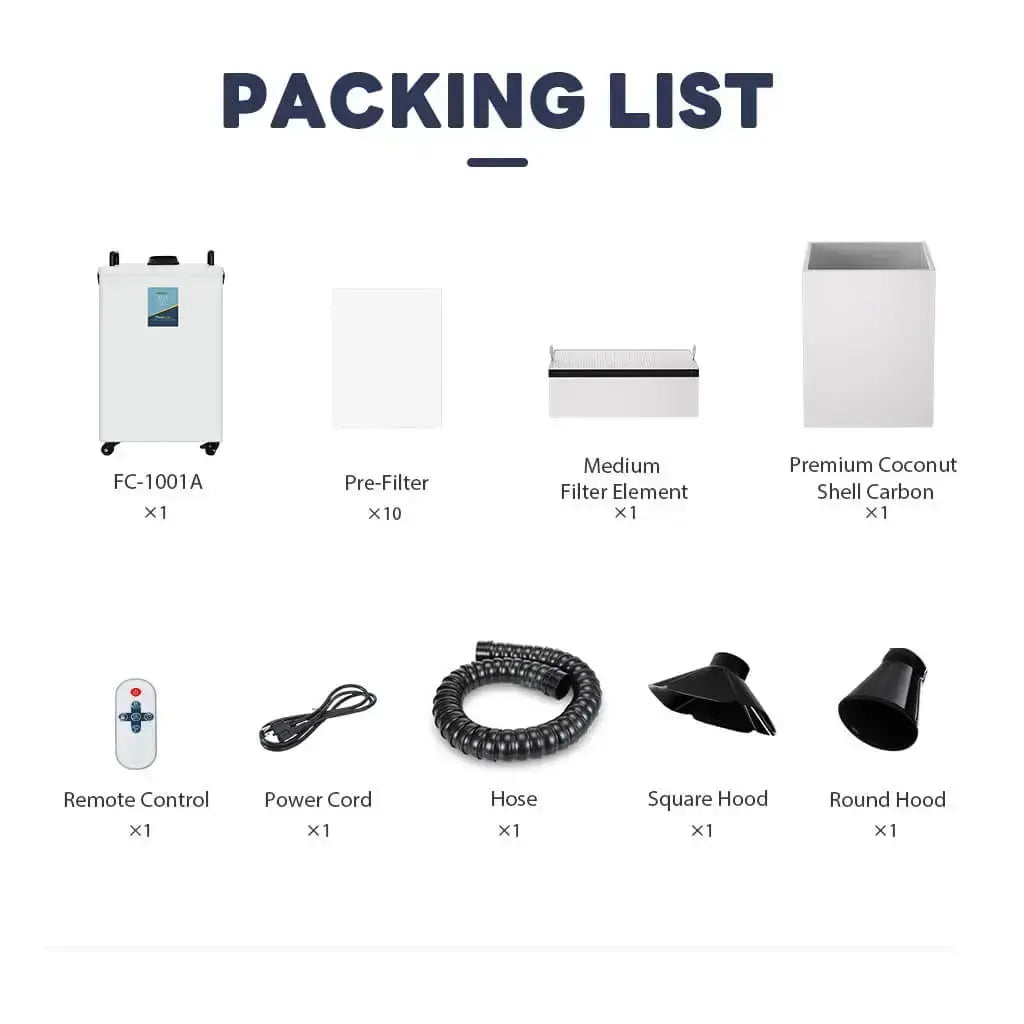 Fumeclear FC-2002 light grey fume extractor full packing list