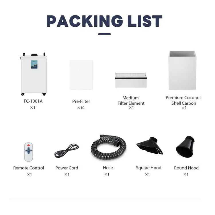 Fumeclear FC-2002 light grey fume extractor full packing list