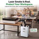 FumeClear FC-350 laser fume extractor designed for 30W to 70W laser engravers, protecting your workshop workspace from smoke and odors.