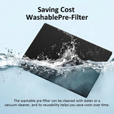 FUMECLEAR FC-350 Washable Pre-Filter being washed with water, reusable and cost saving air purifier pre filter