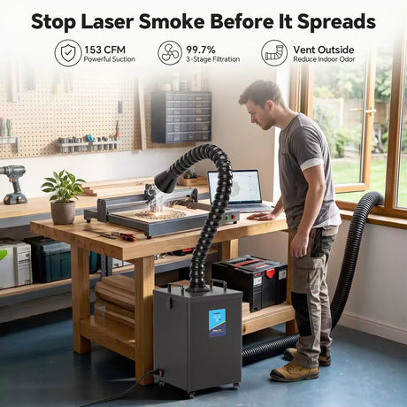 Fumeclear® Laser Fume Extractor with Exhaust for F1, S1, M1, F2, D1 Pro 10W to 40W Laser Engraver FC-2002A fumeclear fumeclear