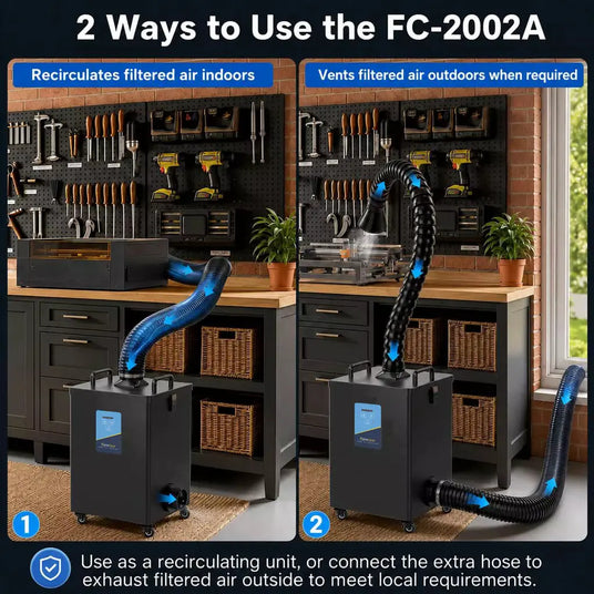The FumeClear FC-2002A supports two types of duct connections, making it suitable for different applications.