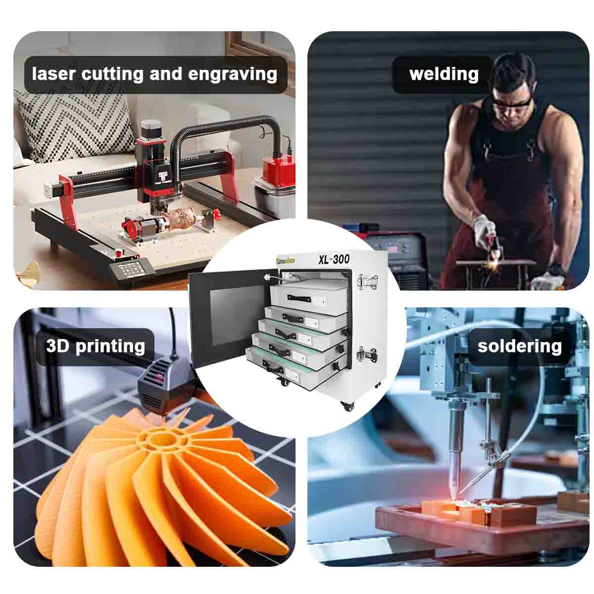 XL-300 fume extractor suitable for laser cutting and engraving, welding, 3d printing, soldering