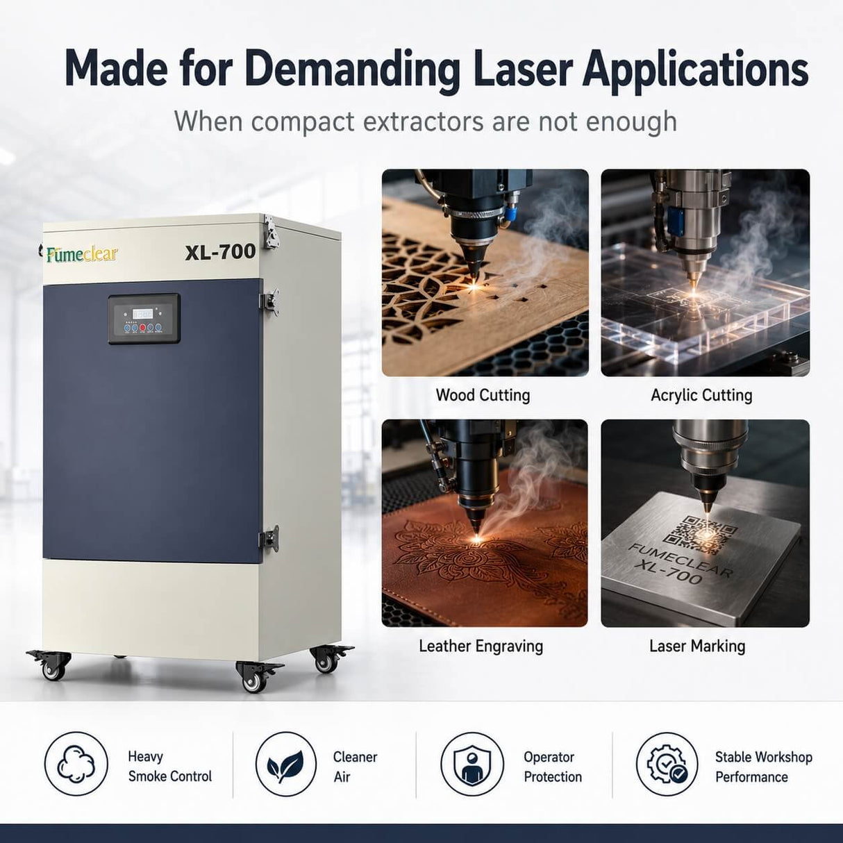 Industrial Laser Fume Extractor XL-700 for Heavy Smoke & VOCs fumeclear fumeclear
